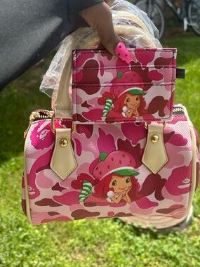Strawberry Character Pink Camo Dome Satchel Bag